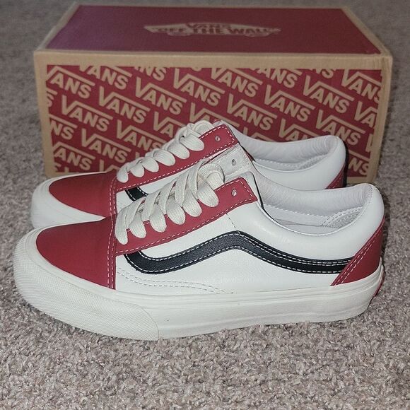 Vans Vault Old Skool VLT LX - Chilli Pepper / Black Leather Shoes Wmn 6 Men 4.5 - Picture 6 of 13